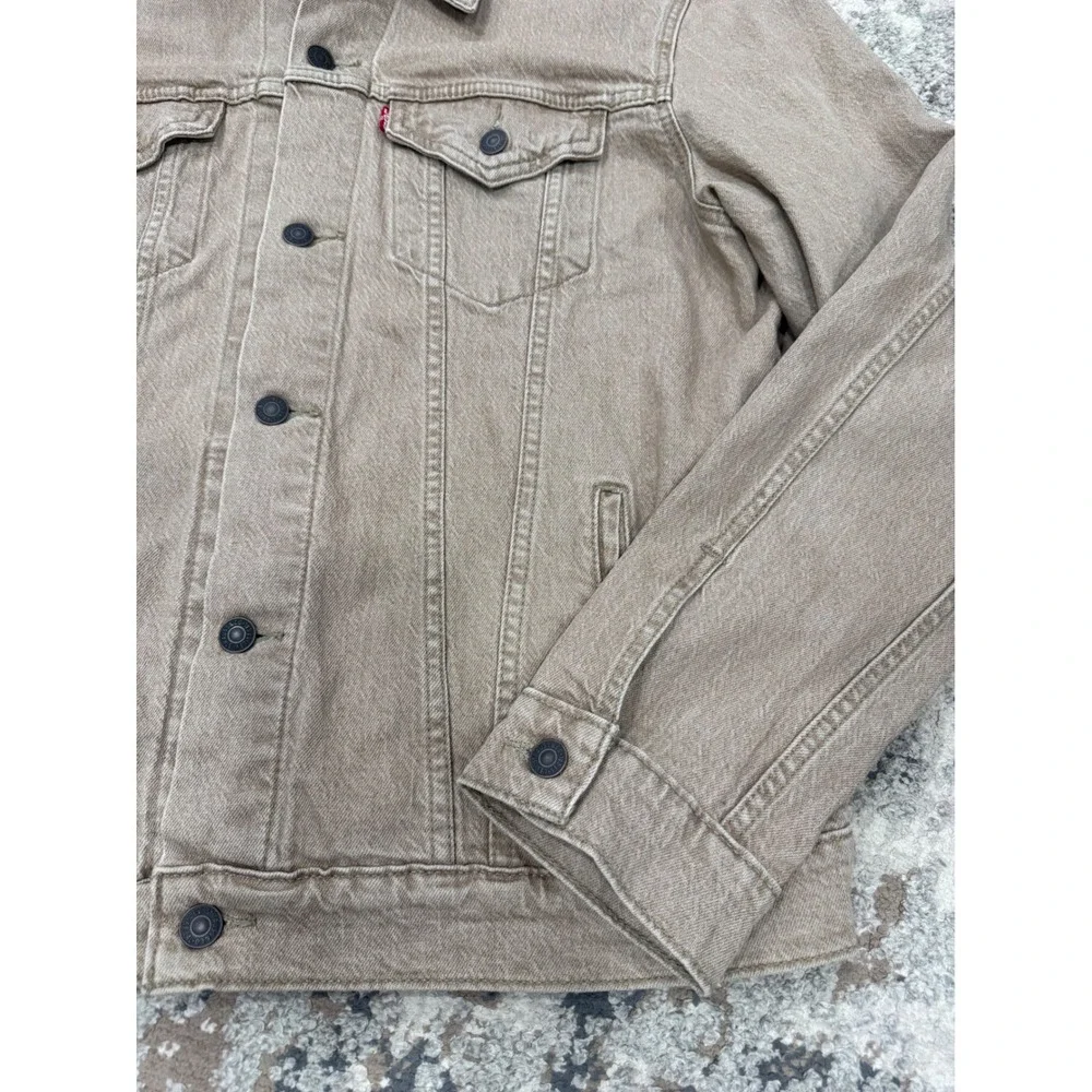 Levis Mens Tan Khaki Denim Trucker Jacket Large Button Front Classic